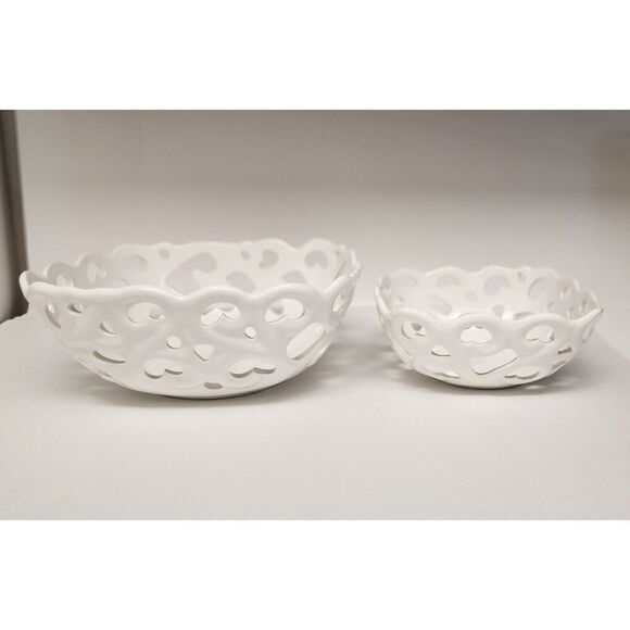 Tabletops Gallery Serving Baskets/Bowls High Fired Porcelain Set Of 2 Oven Safe - Picture 6 of 9